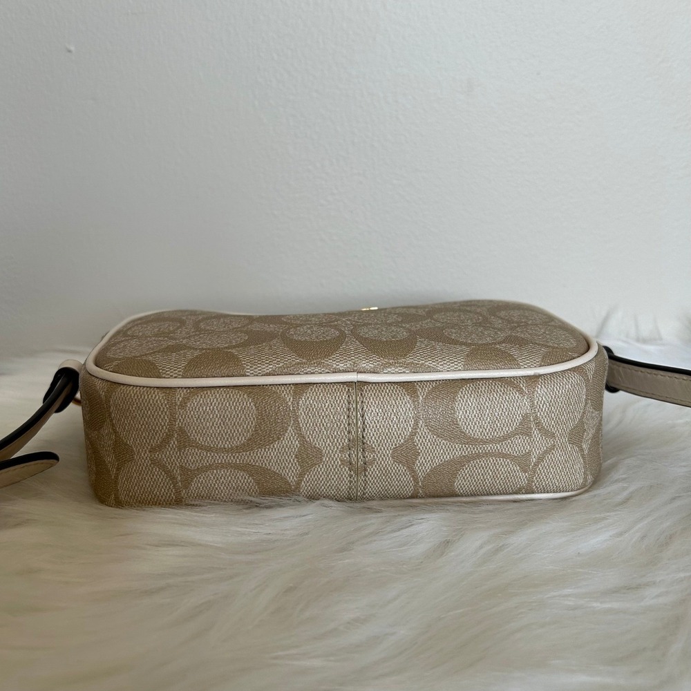 Coach Mini Jamie Light Khaki Chalk Signature Canvas Camera Bag Good - Picture 5 of 12